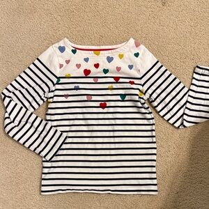 Mini Boden Navy Striped Shirt with Colorful Hearts
